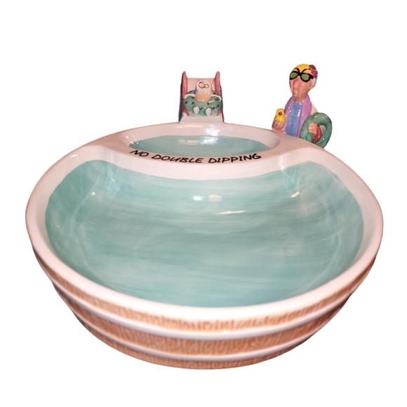 RARE Maxine by J. Wagner "No Double Dipping" Large Pool Themed Chip & Dip Bowl - Picture 3 of 12